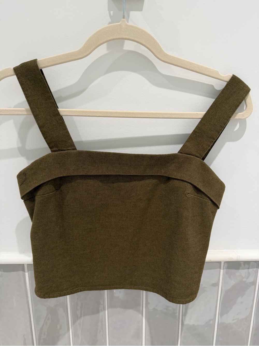Olive Green Fold-Over Square Neck Crop Top